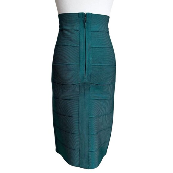 NWT HERVÉ LEGER EMERALD GREEN BANDAGE HIGH RISE PENCIL SKIRT - XS - Picture 5 of 15